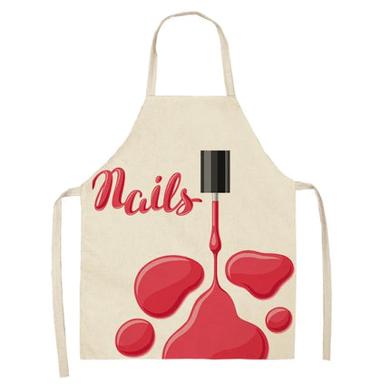 Nail Polish Lipstick Kitchen Cotton Linen Apron Bib Home Cleaning  Ladies  Cooking Picnic
