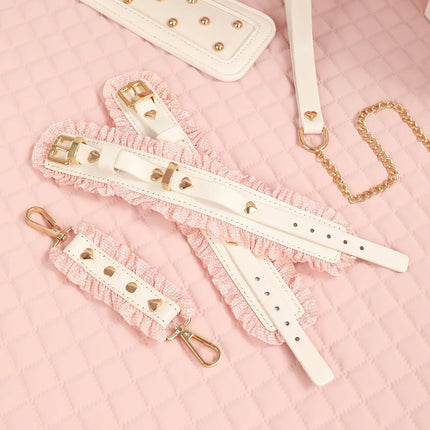 6PCS BDSM Bondage Set White Maid Role Play Restraints Kit SM Fetish Toys Handcuff Slave Blindfold Collar For Couples Sex Games