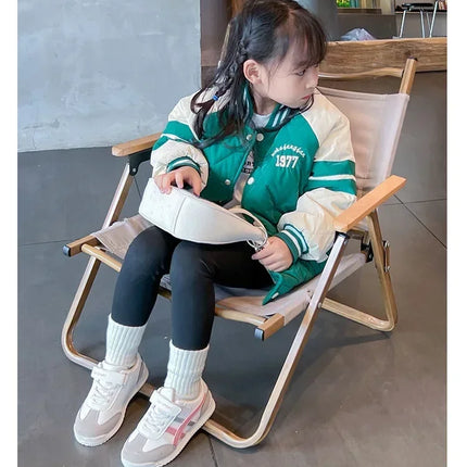 Children Sports Shoes Color Block Sewing Thread Hook Loop Round Toe Soft Soled Thick Flat Shoes Breathable Comfortable Non Slip