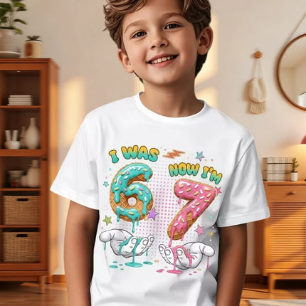 67 Meme T-Shirt for Kids 6-7 Years Old Birthday Party Gifts Summer Short Sleeve Tees Crew Neck Graphic Y2k Children's Clothing