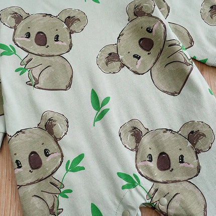 Spring And Autumn Boys And Girls' Cute Cartoon Kaola Full Print Cotton Comfortable Long Sleeve Baby Bodysuit