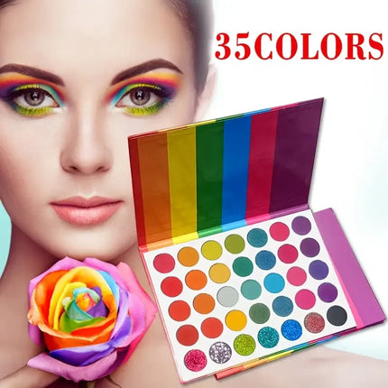 35-Color Rainbow Eyeshadow Palette, Matte, Shimmer Finishes, High, Blendable Long-Lasting Eye Makeup, Vibrant Shades for Parties