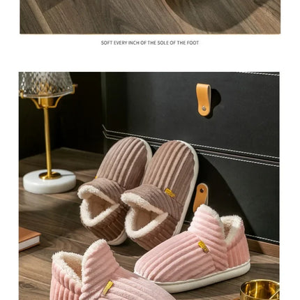 Winter Couple Style Concise Solid Color Wrap Heels Plush Slippers Non-slip Warm Flip Flops Women Men Home Casual Cotton Shoes