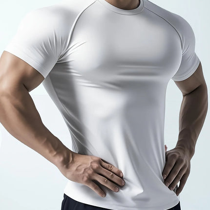 Man T Shirt Men Fitness T-shirt Exercise Short-Sleeved Men's Running Tees Gym Training Stretch Tops Summer Sports Tshirt