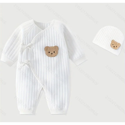 Four Seasons Newborn Baby Boy Girl Romper 100% Pure Cotton Soft Cartoon Bear Bodysuit with Hat