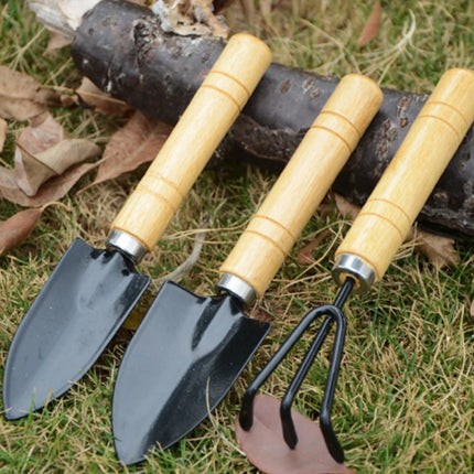 3Pcs/Set Mini Garden Tool Set Wooden Handle Shovel Rake Shovel Shovel Rake Spade for Garden Plants Flower Pot Cactus Vegetables