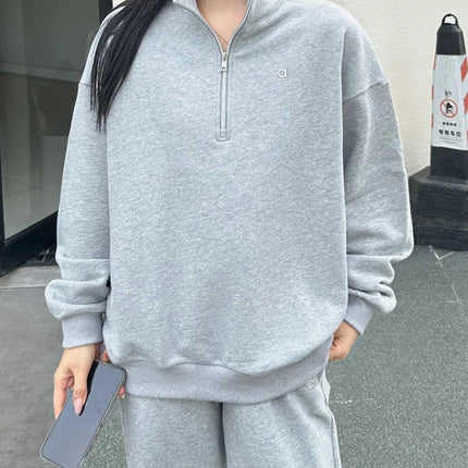 Autumn New Loose Stand Up Collar Pullover Casual Fashion Long-sleeved Gray Zip Sweatshirt Black Sports Fitness Hoodies Women