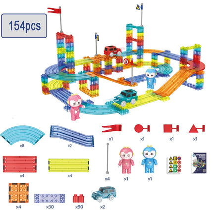 Magnetic Tiles Road Car Toys Kid Magnetic Building Blocks Electric Rail Car Construction Game Montessori STEM Activity Toys Boys