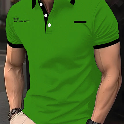 Men's polo shirt, golf shirt, casual sports, lapel, short-sleeved, fashionable, basic color block patch, summer regular, suitable