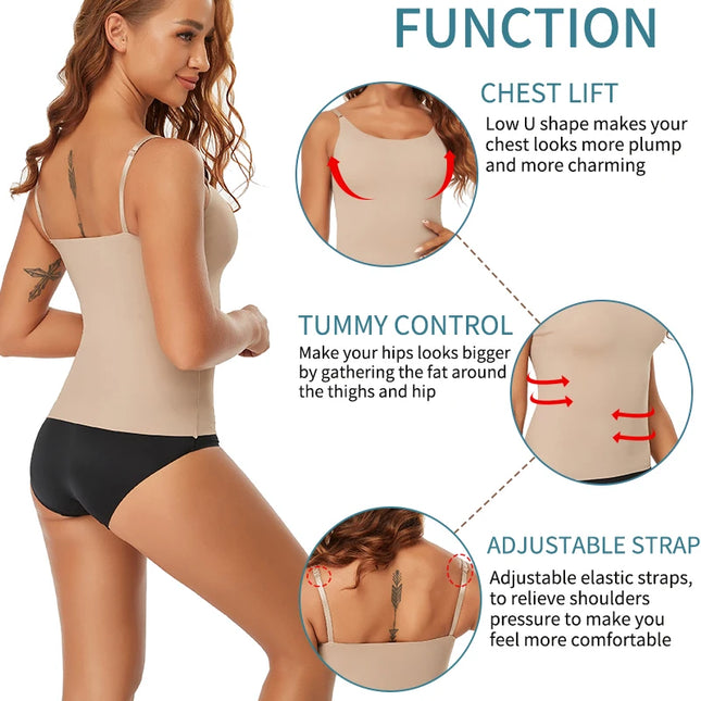 Women Sexy Shapewear Top Tummy Control Smooth Body Shaper Camisole Tank Top Slimming Belly Compression Vest 2PCS 2025 Summer