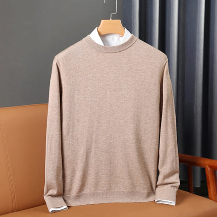 100% Wool Round Neck Solid Color Knitted Sweater Men's Pullover Long Sleeved Loose Sweater Business Casual Simple Cashmeres 2026
