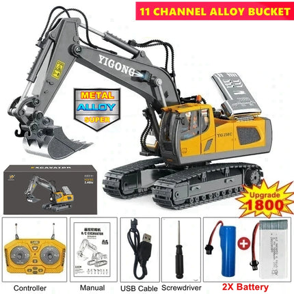 4WD Remote Control Excavator Toy Radio Controlled RC Dump Truck Vehicle Crawler Bulldozer Construction Buggy Light and Sound Car
