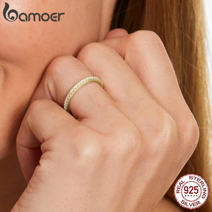 BAMOER White Gold Plated Solid 925 Sterling Silver CZ Simulated Diamond Stackable Ring Eternity Bands for Women