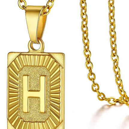 Fashion 26 Letter Gold Color Pendant Necklace for Men Women O Chain Link Charm Square Initial Necklace Choker Jewelry