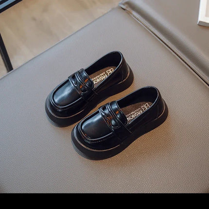Girls Leather Shoes for Party Wedding Slip-on Simple Solid Black Kids UK Uniform School Shoes Children Loafers 2023 Four Season