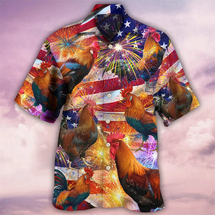 Newest Loose Breathable 3D Print Trendy Cool Fashion Chicken Shirts Beach Hawaiian Top Short Sleeves Summer Men's Men Tee