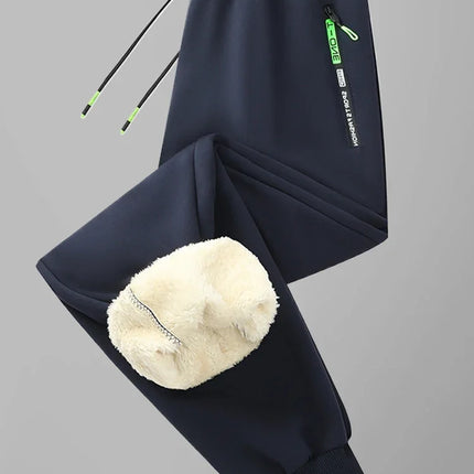 Winter Mens Sweatpants EU Size Thick Warm Fleece Lined Loose Joggers Sportswear Zip Pockets Casual Outdoor Track Pants Plus Size