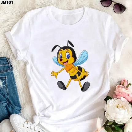 Summer Kawaii Funny Little Bee Print Kids T-shirt Harajuku Children Clothing Tees Cotton Fashion Girls Boys Short Sleeve T-shirt