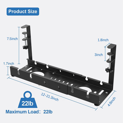 No Drilling Extendable Under Desk Cable Management Metal Cable Tray Under Desk With Clamp Retractable Power Strip Cord Holder