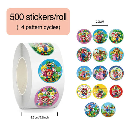 500PCS Super Mary Anime Cartoon Diy Label Luggage Graffiti Decal Mario Bros Roll Stickers Cartoon Kids Party Candy Sticker Decor