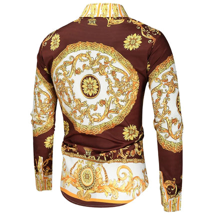 2023 New Men's 3D Digital Print Fashion Slim Fit Long Sleeve Shirt Smooths Your Silhouette Cross-Border Wholesale