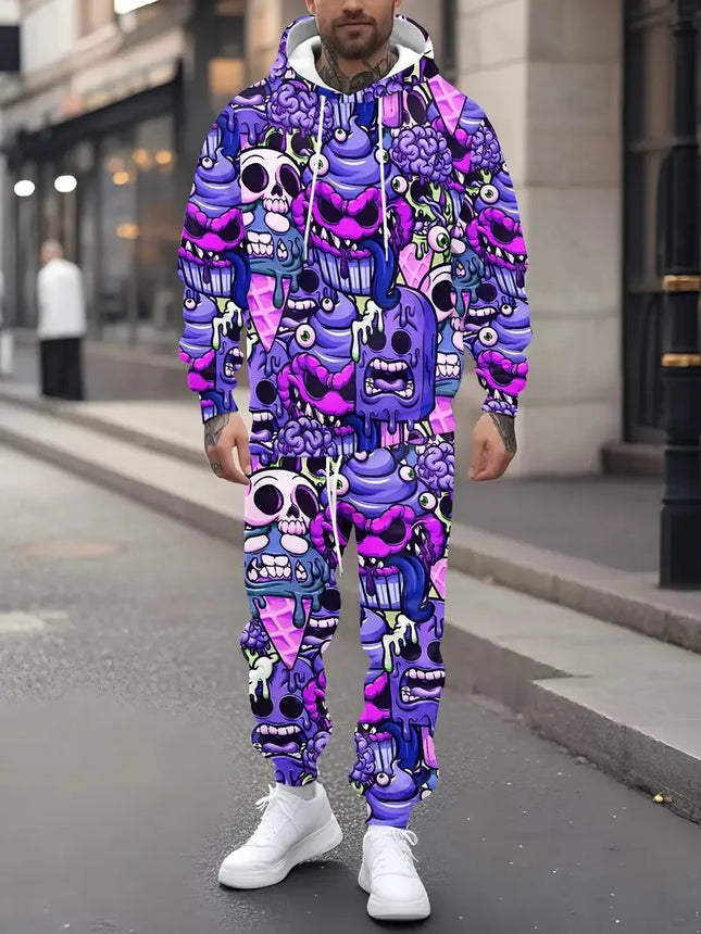 Le nouvel ensemble sweat à capuche pour hommes Printemps et Automne 2025 présente un imprimé graffiti 3D décontracté, à la mode et confortable