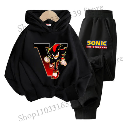 Sonics Hooded Sweatshirt Sets Anime Long Sleeves Pants Suit Boy Cartoon Hoodie Pants Set Kids Sports Tops Spring Autumn Clothes