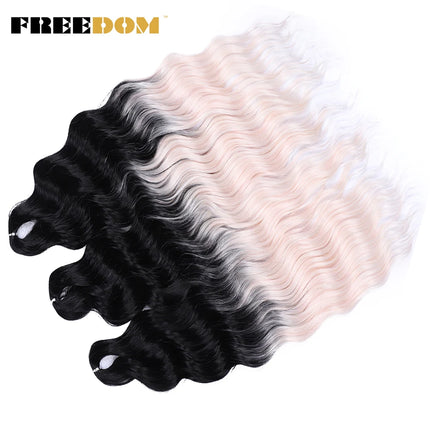 FREEDOM Synthetic Curly Braiding Hair Extensions 24 inch/60 cm Long Deep Wavy Twist Crochet Braids Hair Ombre Brown Rainbow Hair