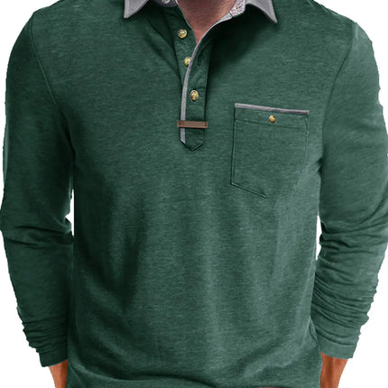 Men's Long-sleeved Polo Shirt Casual Spring and Autumn Top Fashionable Men's Clothing Loose Men's T-shirt Solid Color Pullover.