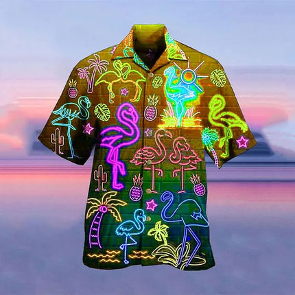 Men's Hawaiian Camp Fluorescent 3D Print Street Casual Short-Sleeved T-Shirt Fashionable Casual