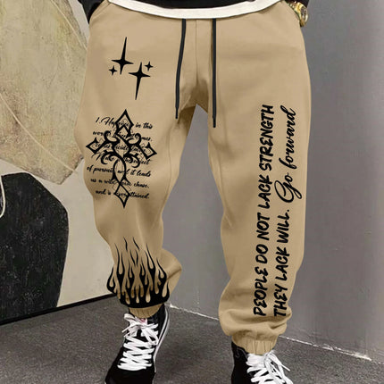Men's Retro Vintage Script Letter Flame Graphic Joggers Elastic Cuff Sweatpants Popular Streetwear Casual Pants