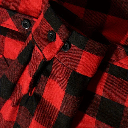 Men's Shirts Classic Plaid Casual Button Down Hooded Long Sleeved Double Pockets Shirt Hoodie Flannel Jacket Spring Autumn Tops