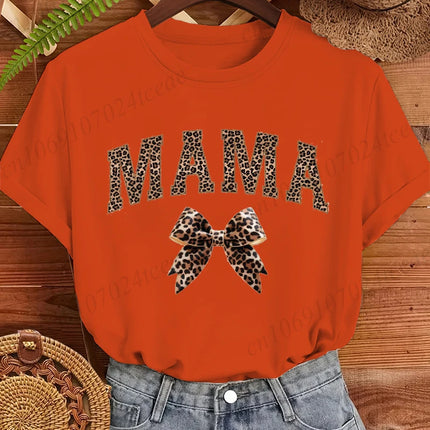 Leopard Mama Coquette Printed Women's T-Shirts Short Sleeve Mom Tee Tops Leopard Mom T-Shirts Summer Fashion Women's Clothing
