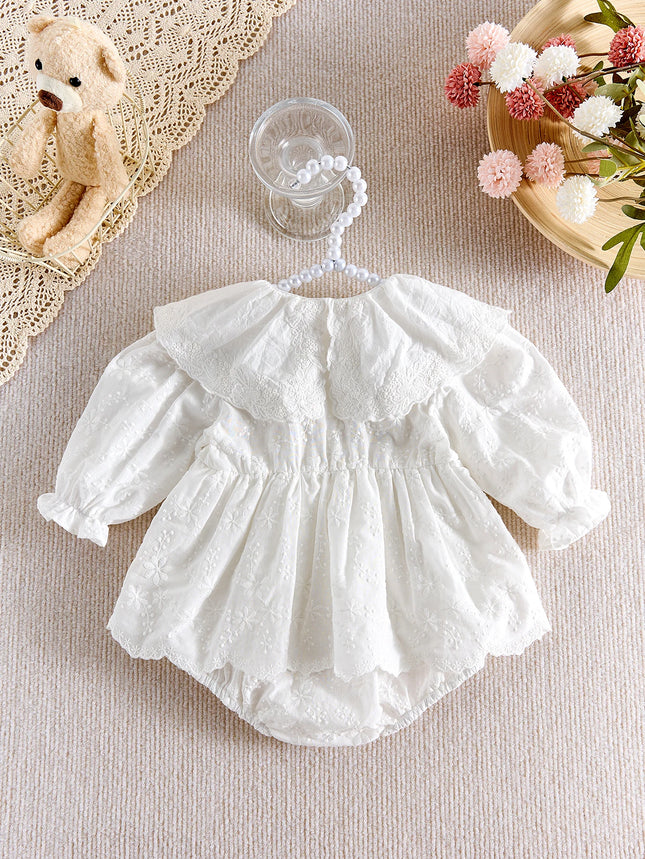 Baby autumn embroidered lace collar long-sleeved dress, sweet one-piece dress for baby girls, first birthday eveni