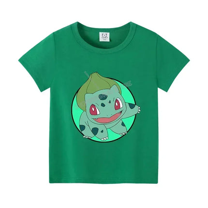 Pokemons Pikachu Cotton T Shirt Psyduck Squirtle Charmander Eevee Tees Shirt Kawaii Cartoon Clothes Boys Girls Summer Tops Gift