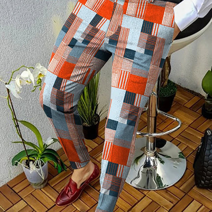Spring Retro Pattern Print Straight Long Pants Men Casual Business Mid Waist Zipper Suit Trousers Mens Autumn Fashion Streetwear