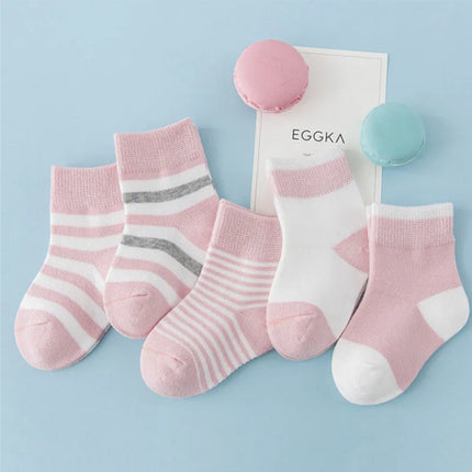 5 Pairs Baby Socks Cotton Spring Autumn Children School Sock Girls Cute Striped Design Newborn Boy Toddler Kids Socks 0-6 Years
