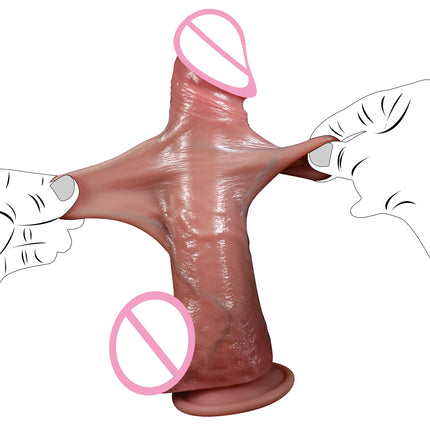 2 in1 Super Realistic Dildo Penis Sliding Foreskin ejaculation Big Dick Penetration Anal Female Masturbation Sexy Adult Sex toys