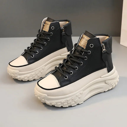 Fashionable versatile high top shoes autumn new round toe thick sole height increasing women's shoes comfortable women's shoes