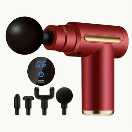 Portable Wireless Massage Gun Electric Deep Tissue Relaxer LED Screen 4 Massage Heads 1200mAh Battery for Body Pain Relief