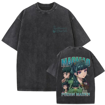 Japanese Anime The Apothecary Diaries Washed Vintage T Shirt Maomao Graphic T-shirt Men Women Cartoon Manga Funny T-shirts Tops