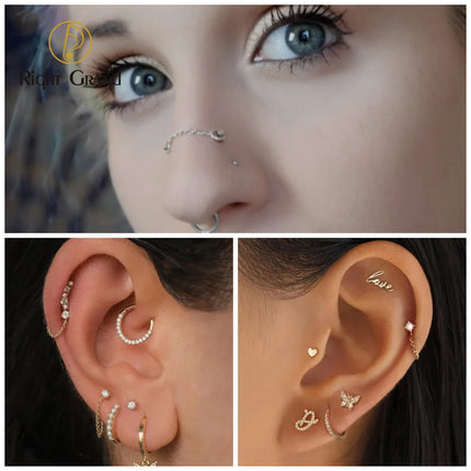 Right Grand TA1 Titanium Dangle Earring Connector Chain Charm for Labret Stud Helix Nose Hoop Clicker Earlobe Piercing Jewelry