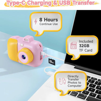 Instant Printing Camera Toys For Children Girls 12MP 1080P Digital Camera LED Fill Light 16X Thermal Zoom With 32GB TF Card Type C Educational Toys