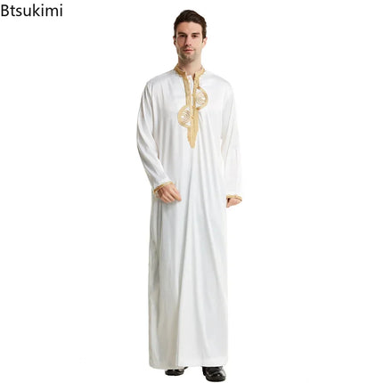Muslim Men Clothing Kaftan Robes Long Sleeves Stand Collar Eid Thobe Kurta Arab Turkish Dress Dubai Islam Habit Ethnic Leisure