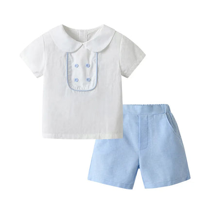 Toddler Boys' Spanish Style 2 PCS Sets 9 12 18 24 36 Months Baby Solid Cotton Top with Elastic Waist Shorts Infant Daily Suit