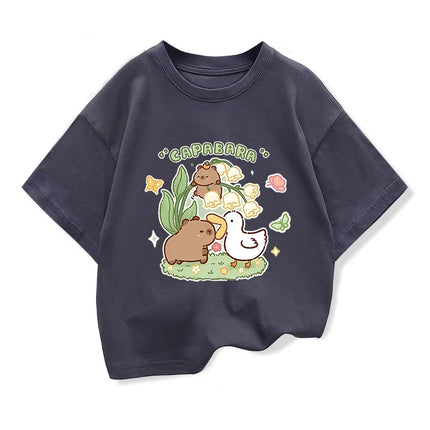 Girls Clothes Capibara Kids Clothing Tees Summer Printed Cartoon Short Sleeve T-shirt Girls Loose Casual Crewneck Tops T Shirts
