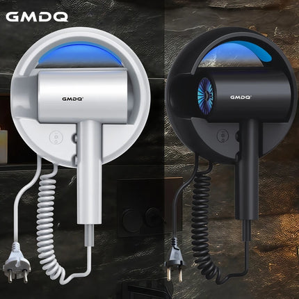 Gmdq European Standard 220V Wall-Mounted Hair Dryer 1800W Blue Light Constant Temperature Quick-Drying Hot and Cold Air Three-Speed Adjustment Hotel and Home Use Hair Dryer