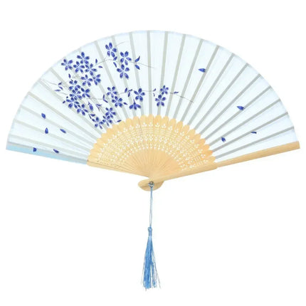Retro Flower Pattern Home Decoration Elegent Bamboo Folding Fan Chinese Style Painting Handheld Fan Dance Performance Props