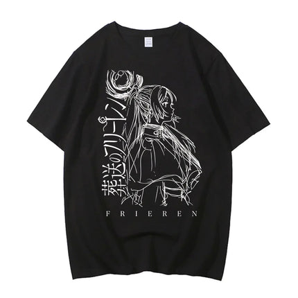 High Quality Cotton Frieren Beyond Journey's End Anime Printed T-shirt Comfortable Breathable Short Sleeve Round Neck