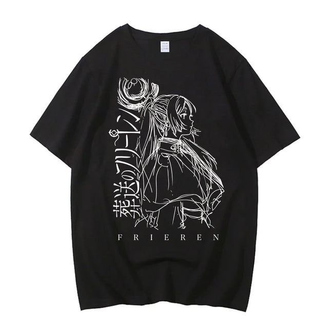 High Quality Cotton Frieren Beyond Journey's End Anime Printed T-shirt Comfortable Breathable Short Sleeve Round Neck